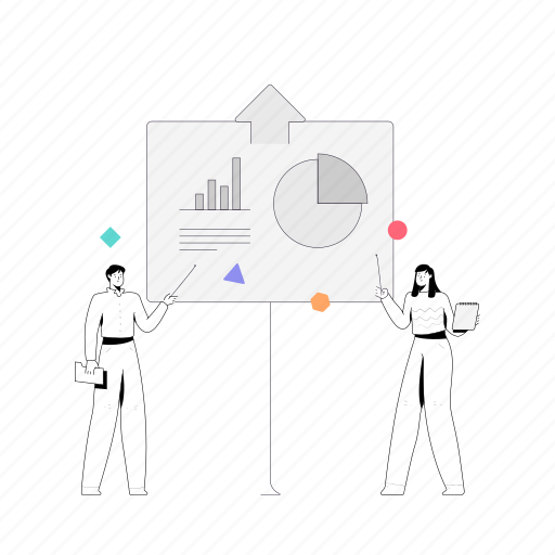 Business, man, woman, presentation, graph, chart, analytics illustration - Download on Iconfinder