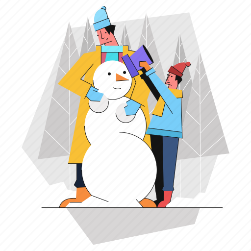 Building, snowman, build, christmas, winter, man, child illustration - Download on Iconfinder
