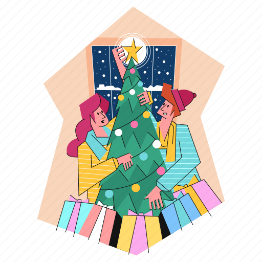 Christmas, tree, celebration, holiday, presents illustration - Download on Iconfinder