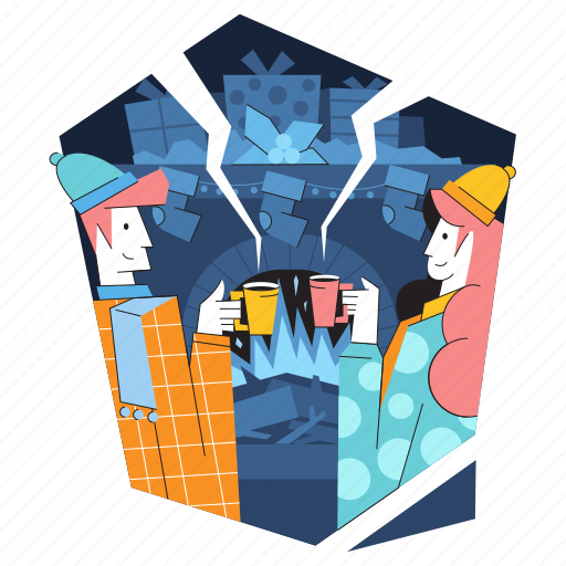 Drink, couple, fire, woman, livingroom, man, fireplace illustration - Download on Iconfinder