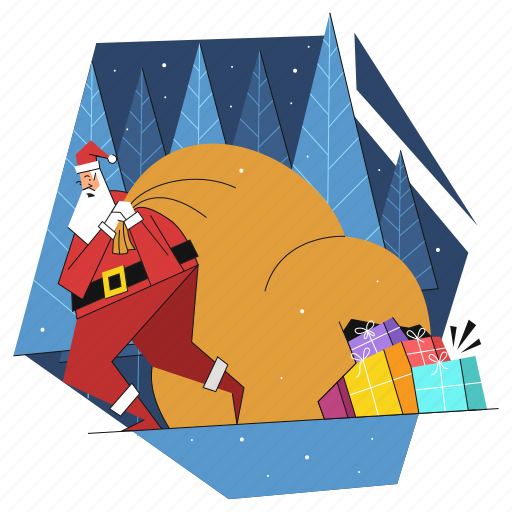 Santa, bag, presents, gifts, christmas illustration - Download on Iconfinder