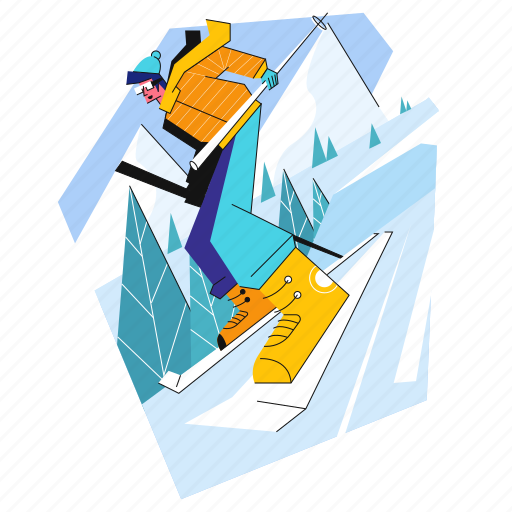 Skiing, sport, fitness, activity, man illustration - Download on Iconfinder