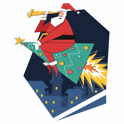 Tree, rocket, christmas, santa, travel illustration - Download on Iconfinder