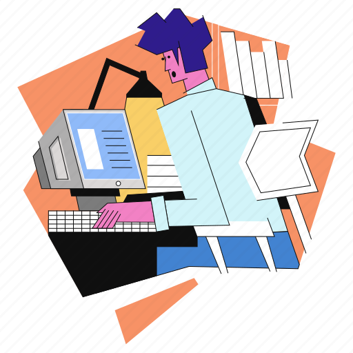 Workspace, work, computer, man, desk illustration - Download on Iconfinder
