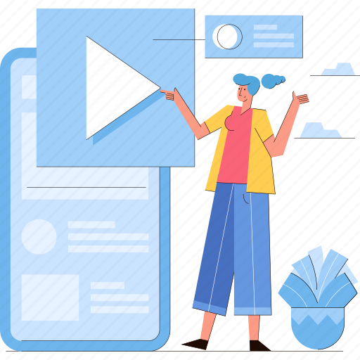 Multimedia, media, play, video, woman illustration - Download on Iconfinder