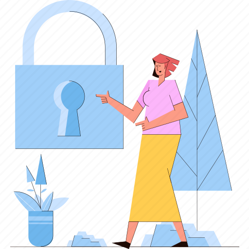 Lock, privacy, security, protection, woman illustration - Download on Iconfinder