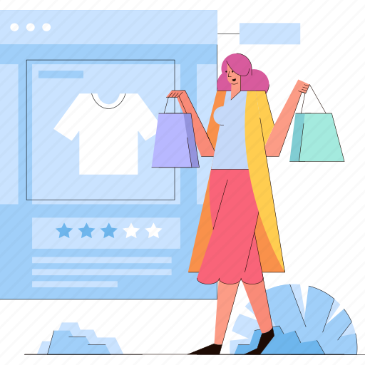 Woman, shopping, online, ecommerce, clothing illustration - Download on Iconfinder