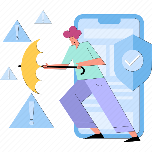Smartphone, protection, security, umbrella, shield illustration - Download on Iconfinder