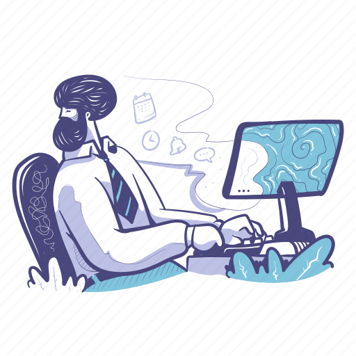 Workspace, business, work, schedule, computer, man illustration - Download on Iconfinder