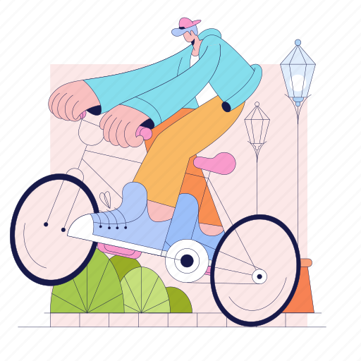 Man, bike, biccyle, street, light, transportation illustration - Download on Iconfinder