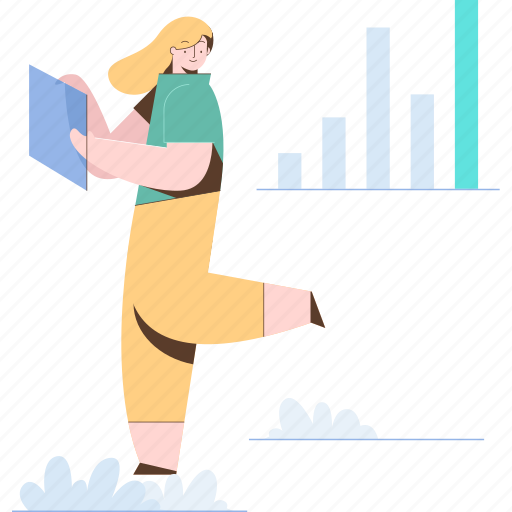 Review, graph, woman, female, person illustration - Download on Iconfinder