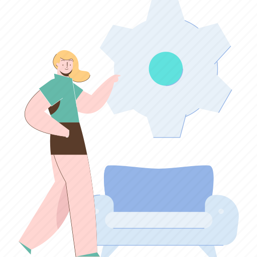 Settings, gears, preferences, options, woman illustration - Download on Iconfinder