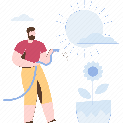 Gardening, sunny, day, man, flower illustration - Download on Iconfinder