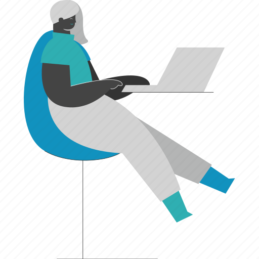Woman, computer, laptop, chair illustration - Download on Iconfinder