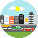city, building, estate, road, buildings, cars, state