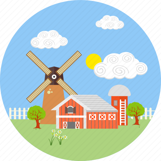 Farm, farmhouse, windmill, cloud, farming, house, village icon - Download on Iconfinder