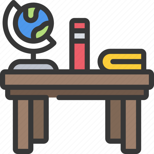 Teacher, desk, education, workspace, globe icon - Download on Iconfinder