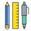 education, pen, pencil, ruler, school, stationary, school material 
