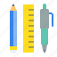 pen, pencil, ruler, school, school material, stationary 