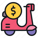 scooter, motorcycle, motorbike, transportation, transport, dollar, price, money
