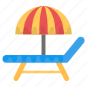 beach, beach umbrella, deck chair, sun tanning, sunbathe