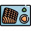cooking, food, meal, salmon, sashimi, seafood, wasabi