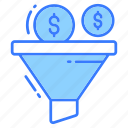 funnel, sort, filter, conversion, money