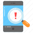 mobile, alert, notification, magnifier, caution, warning, search