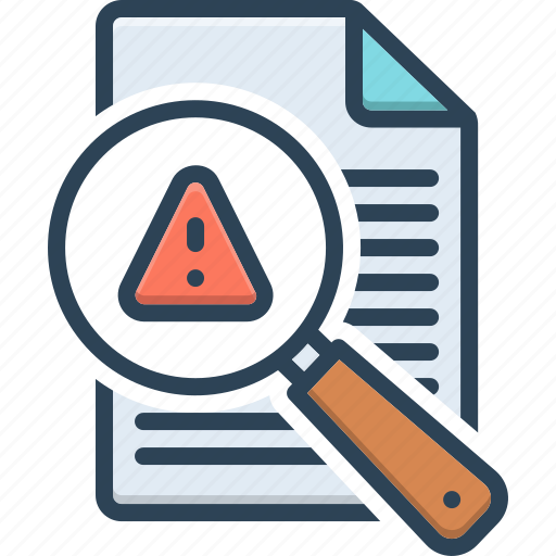 Risk, alert, attention, report, hazard, magnifying, examination icon - Download on Iconfinder