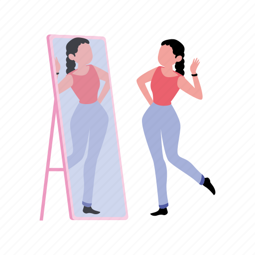 Girl, looking, mirror, talking, herself icon - Download on Iconfinder