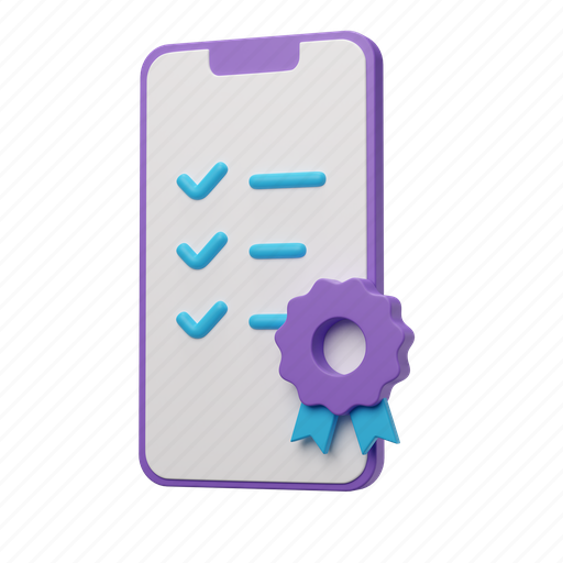Phone, check, checklist, tasks, quality, ribbon badge, certificate 3D illustration - Download on Iconfinder