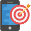 marketing management, mobile marketing, online marketing, smartphone with dartboard, target marketing 