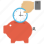 piggy bank time, save time and money, time importance, time is money, time saving concept 
