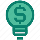 bulb, business, creativity, dollar, idea, light, money