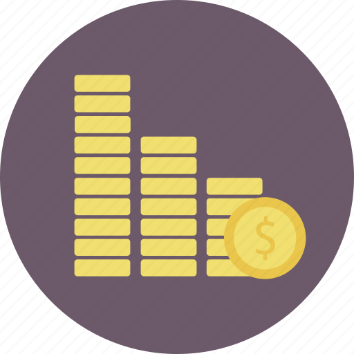 Coins pile, currency, dollar coins, money, savings icon - Download on Iconfinder