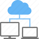 cloud, hierarchy, laptop, monitor, relation, sync, synchronize