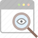 analysis, audit, eye, magnifying glass, search, zoom