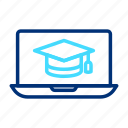 education, online, graduation, cap, hat, laptop, computer, learning