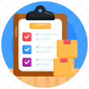 checklist, verified list, memo pad, parcel checklist, inventory list