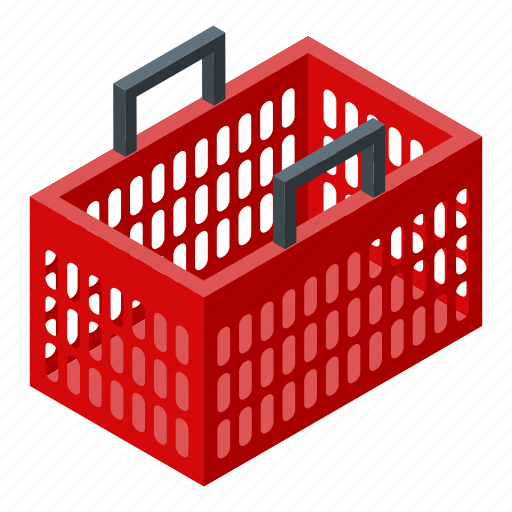 Basket, business, cartoon, food, isometric, red, shop icon - Download on Iconfinder