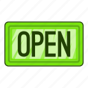 hanging, illustration, market, nameplate open icon, open, sign