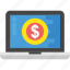 ecommerce, economy, laptop with dollar, online business, online money 