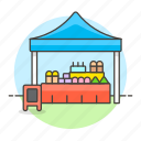 board, goods, grocery, market, retail, shopping, shops, stall, store, tent