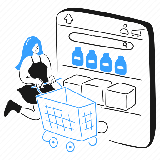 Order, groceries, online, shopping, cart, woman, pick illustration - Download on Iconfinder