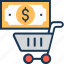 cart, dollar, e commerce, shopping, trolley 