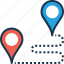distance, location pins, map pin, navigation, travel 