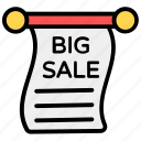 big, big sale, parchment, sale, sale message, scroll message, special sale 