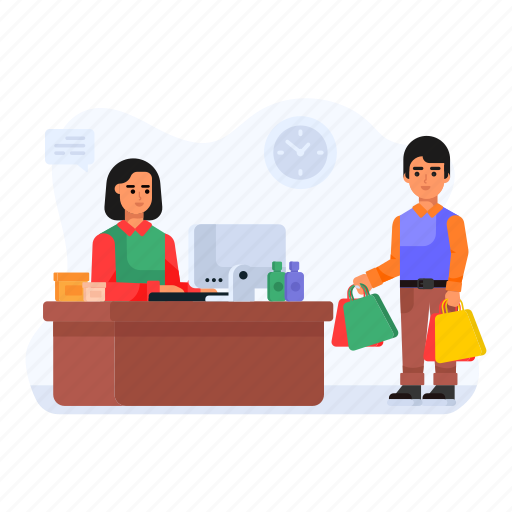 Shopping counter, mall counter, front desk, cashier, billing system illustration - Download on Iconfinder