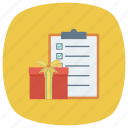 check, checklist, clipboard, document, gift, menu, present