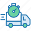 delivery time, delivery van, fast delivery, processing, timely delivery, timer 